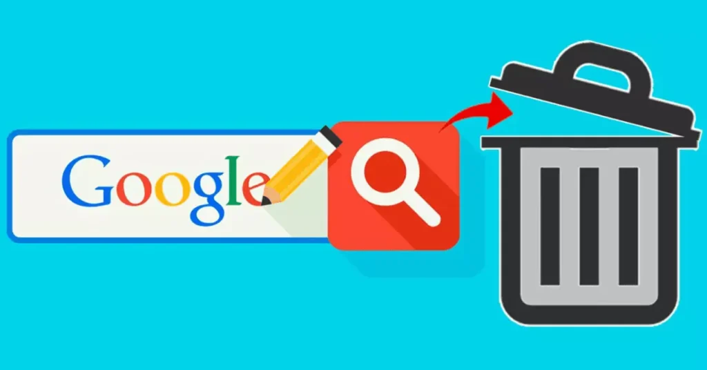 Composición de logo de Google con buscador y papelera