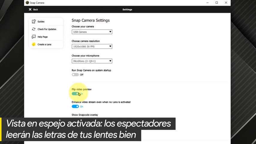 Ajustes Snap Camera
