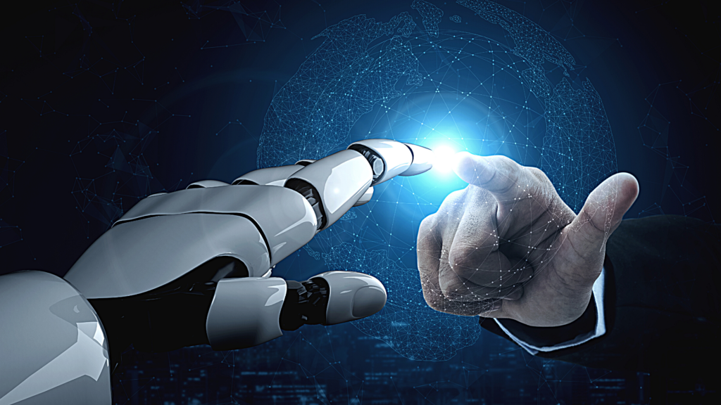 Mano robotica conectando con mano de humano