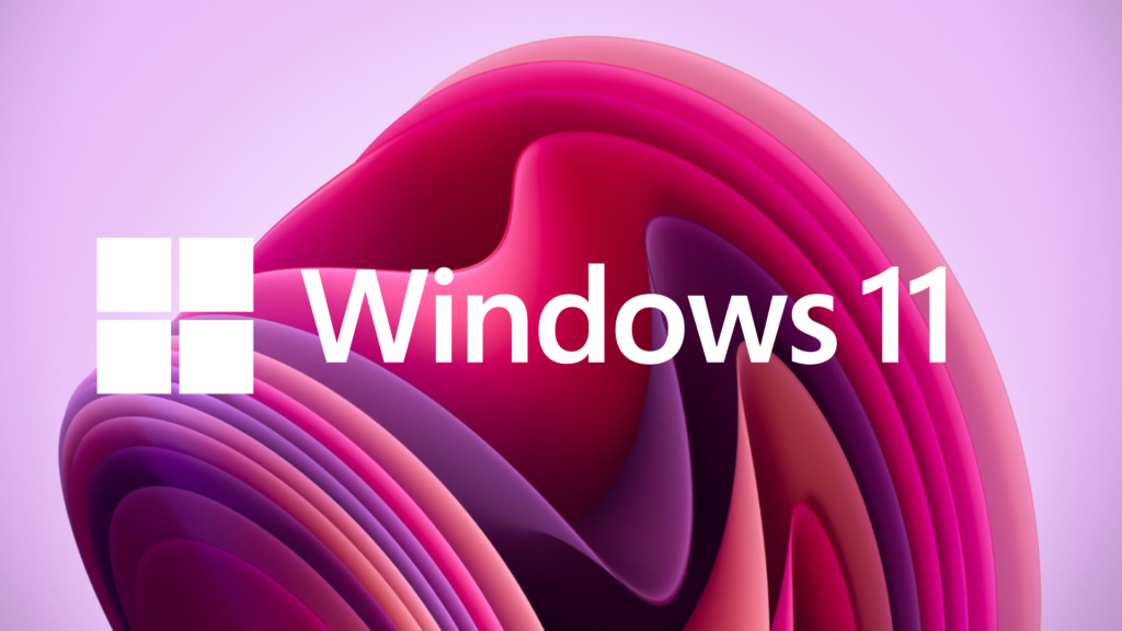 Ilustración de Windows 11 de lo mas colorida con tonos rosas y violetas