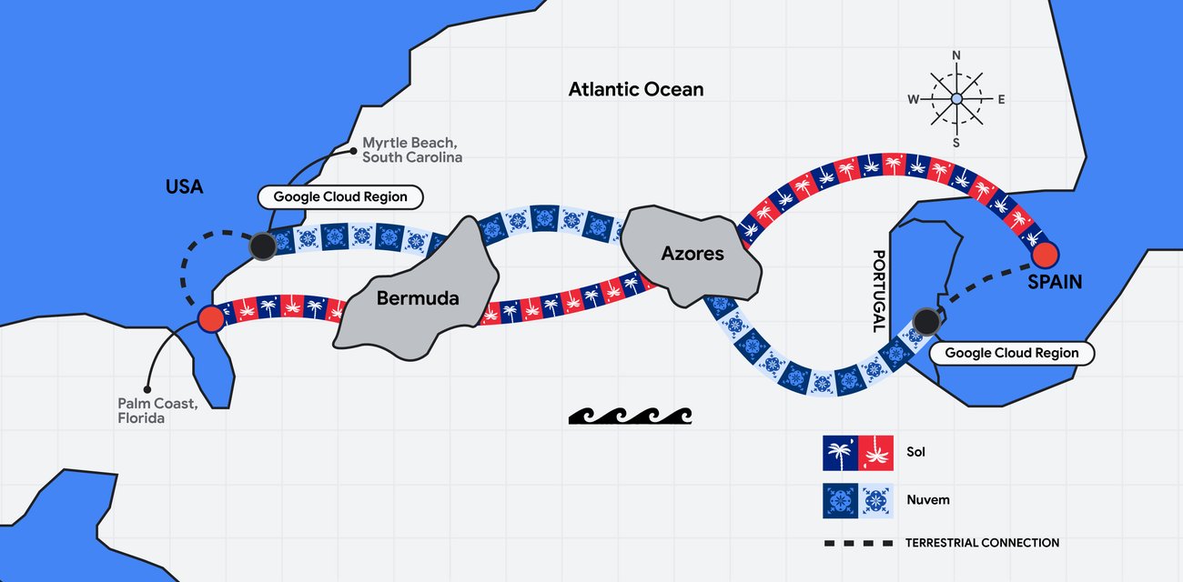 Google Cloud anuncia su segundo cable submarino que conectará España con Estados Unidos